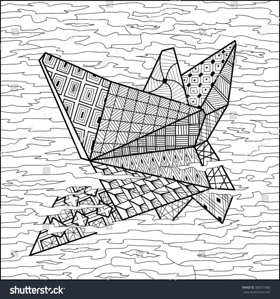 970x1035 Coloring Stock Vector Paper Boat On Water Coloring Book