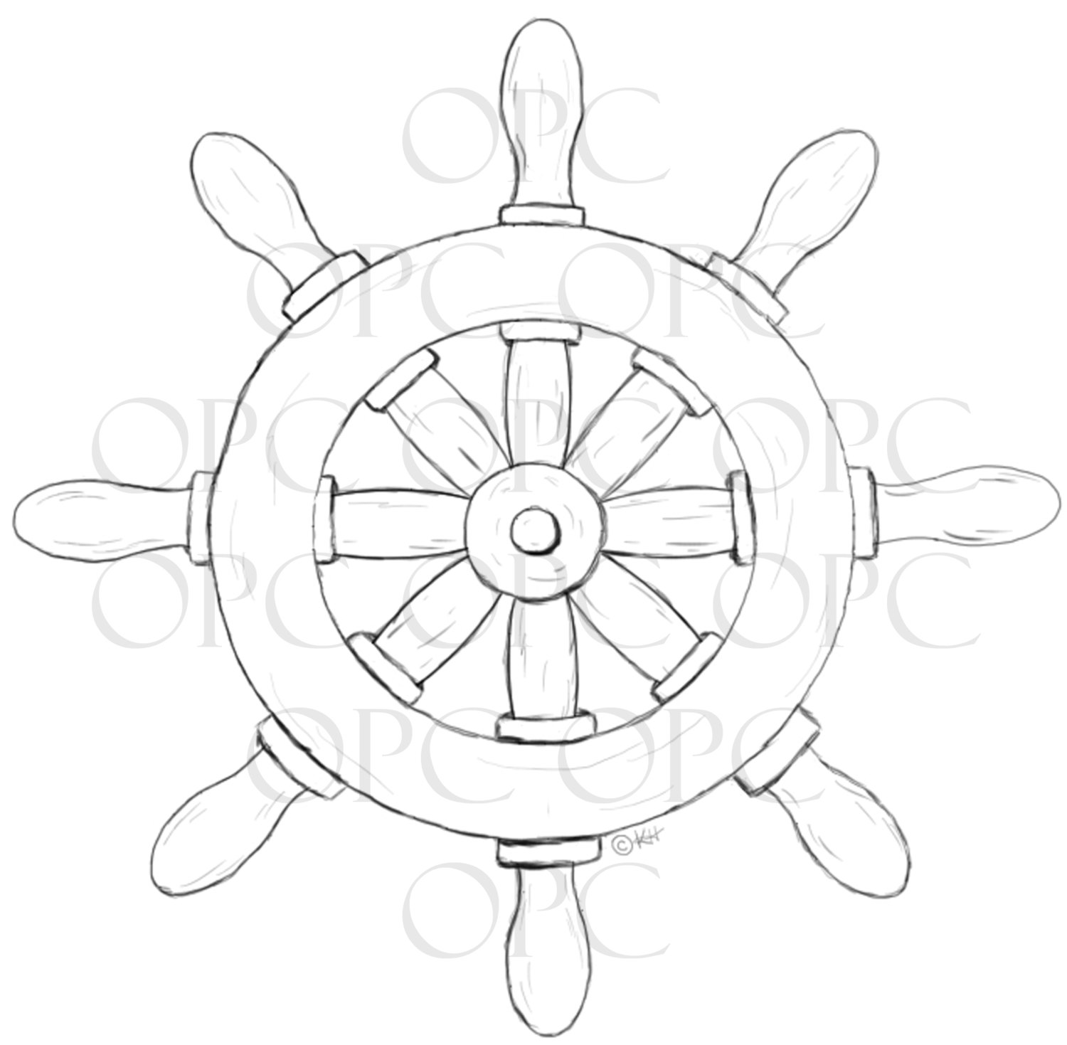1500x1469 Digital Stamp Ship's Wheel