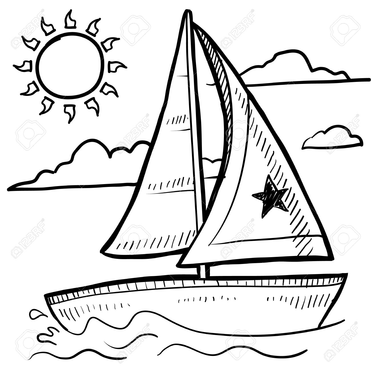 1299x1300 Doodle Style Sketch Of A Sailboat Vacation In Illustration Royalty