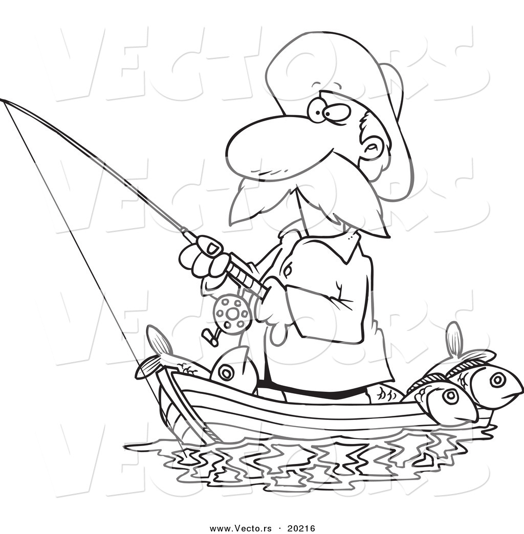 1024x1044 Vector Of A Cartoon Fisherman Standing In His Boat