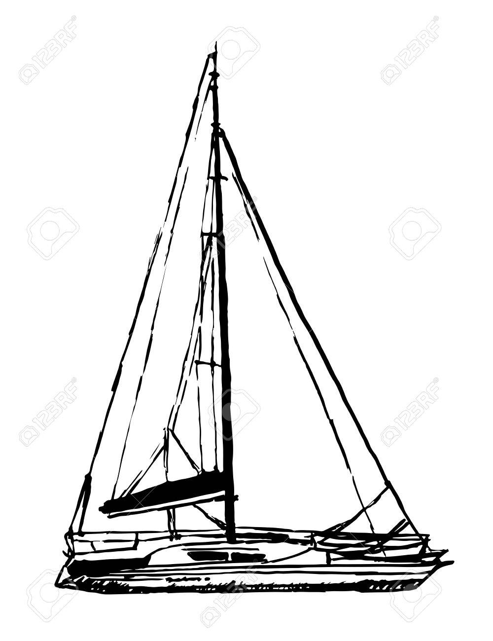 1000x1300 Drawing Light Sailing Yacht Sketch Hand Drawn Graphics Inks Vector