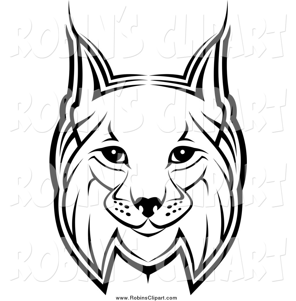 1024x1044 Clip Art Of A Black And White Bobcat Face By Seamartini Graphics