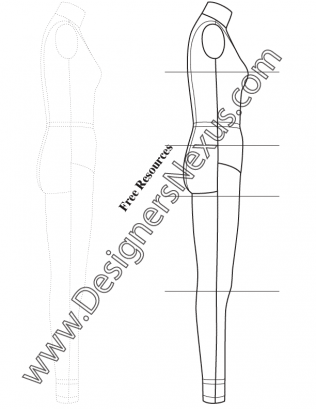 316x409 Full Body Female Dress Form Fashion Template Sketch V6 Side View
