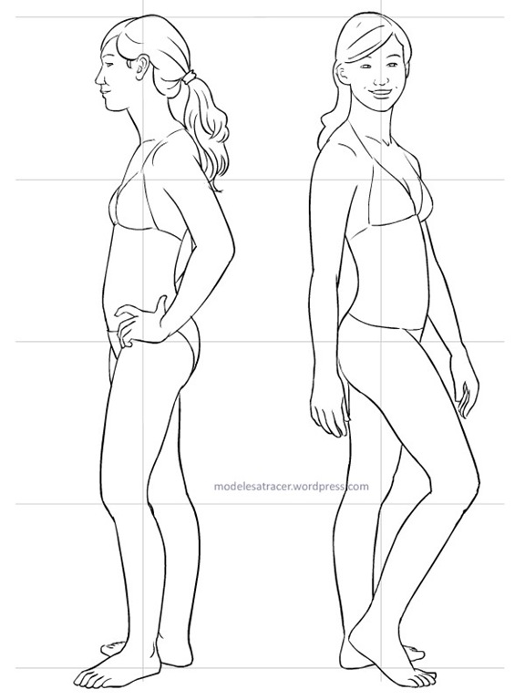 576x768 Full Size Body Silhouette To Trace, Side View Tracing Models