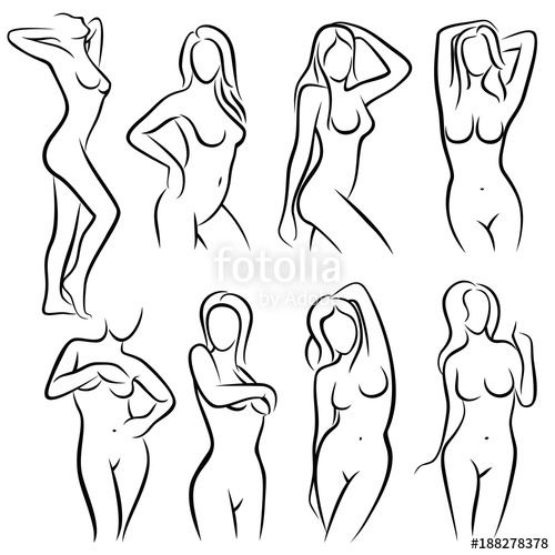 500x500 Young Female Body Outline Silhouettes Vector Beauty Logos Stock