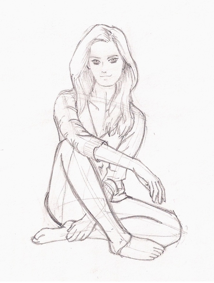 728x964 Emma Watson Natural Pose Sketch By Linkark