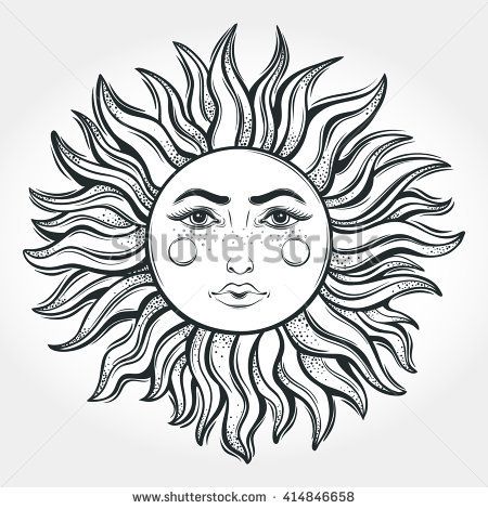 450x470 Bohemian Sun Moon Tattoo Designvector Illustration Stock Vektor