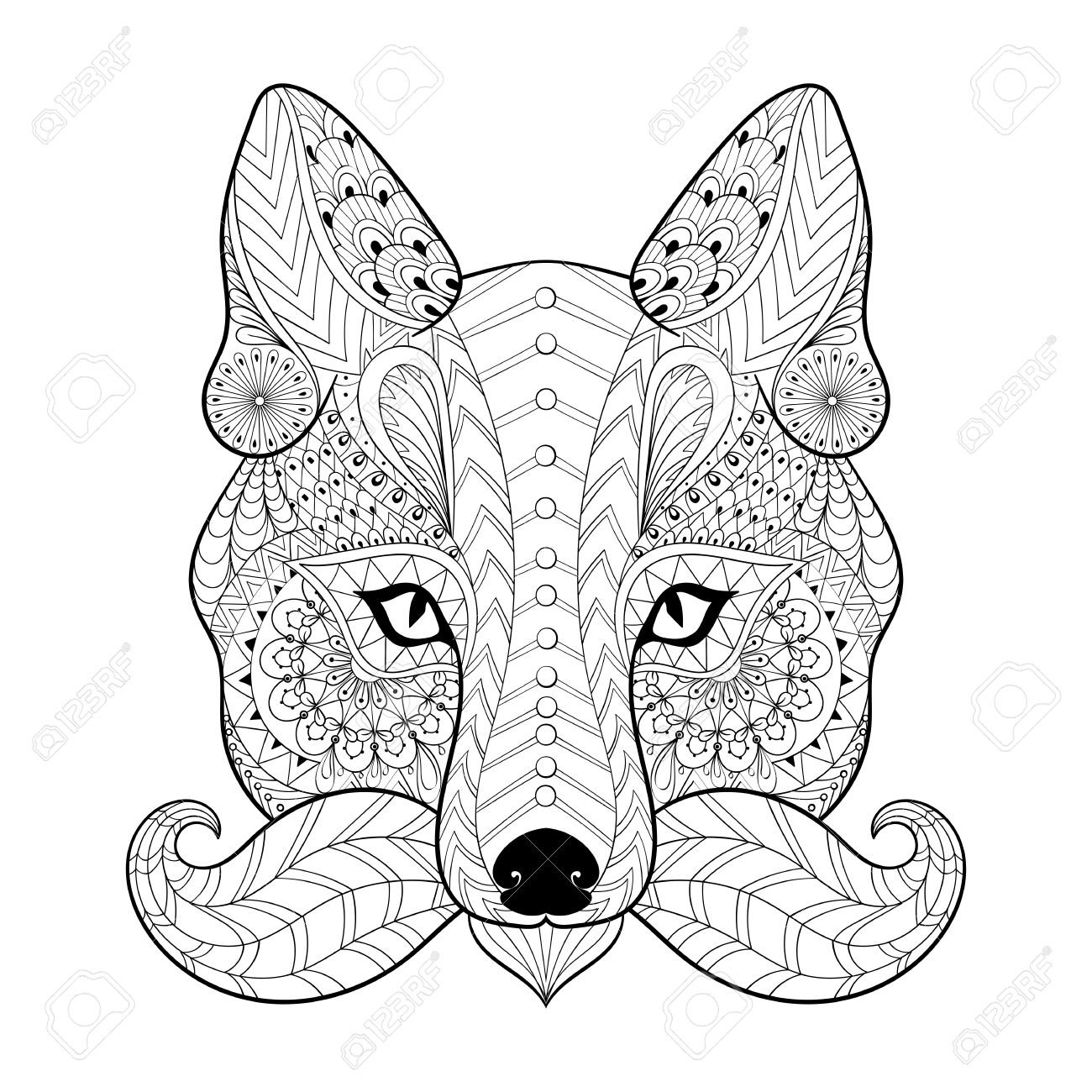 1300x1300 Hand Drawn Tribal Fox Face For Adult Anti Stress Coloring Pages