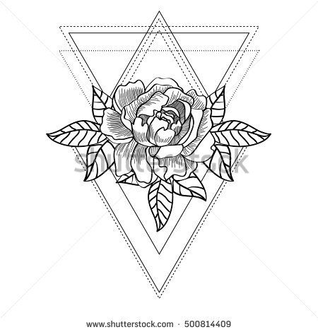 450x470 Line Drawing Of A Beautiful Rose On A Abstract Geometric