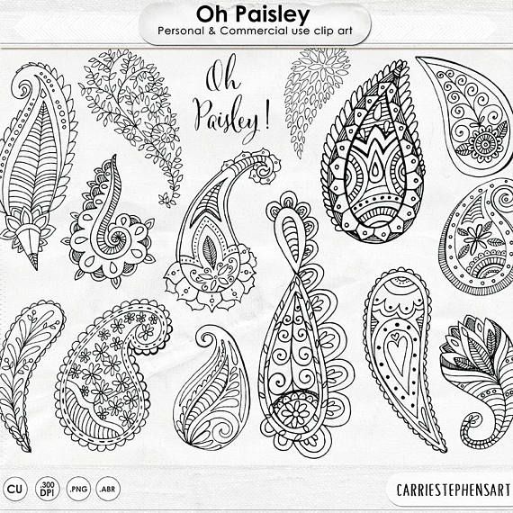570x570 Paisley Digital Stamp Clip Art, Bohemian Clipart Download Doodles