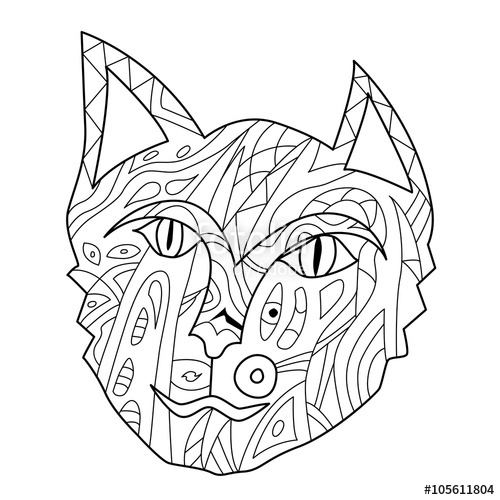 500x500 Drawing Zentangle Persian Cat Face For Coloring Page, Vector