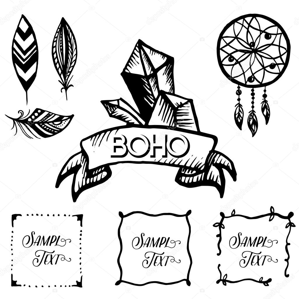 1024x1024 Elements Of Style Boho Hand Drawing Stock Vector Iraidka