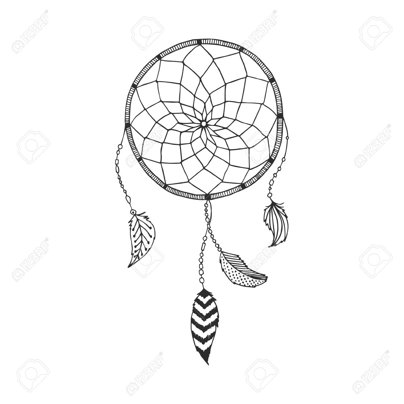 1300x1300 Vector Hand Drawn Dreamcatcher, Tribal Design, Boho Style,