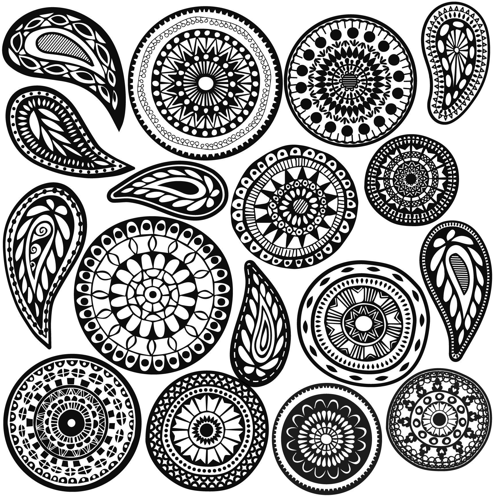 1728x1728 Wall Decals Boho Zentangle Mandala Paisley Black Amp White Fabric