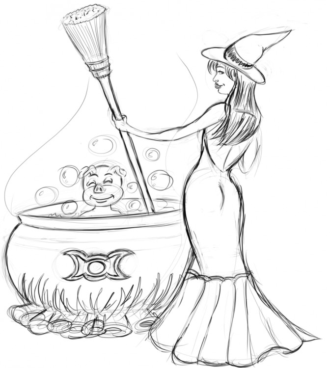672x750 Femcan Witch Boil Pig Piggie Wizard Scribbles