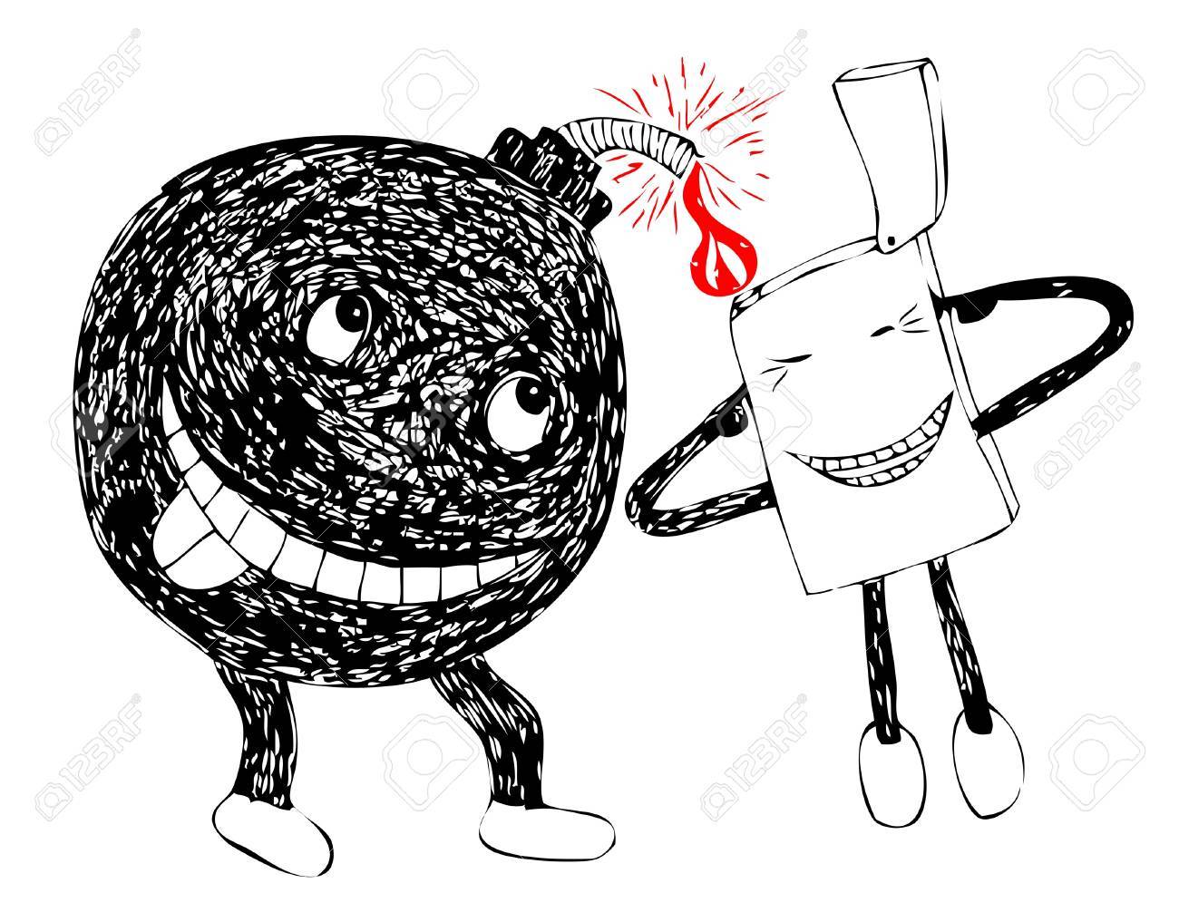 1300x1017 Funny Bomb And Lighter Ready To Blow Up Royalty Free Cliparts