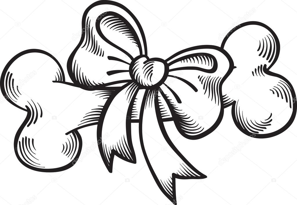 1023x707 Bone With A Bow, Graphic Outline Drawing Stock Vector Odrina