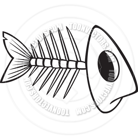 460x460 Cartoon Fish Bones (Black And White Line Art) By Ron Leishman