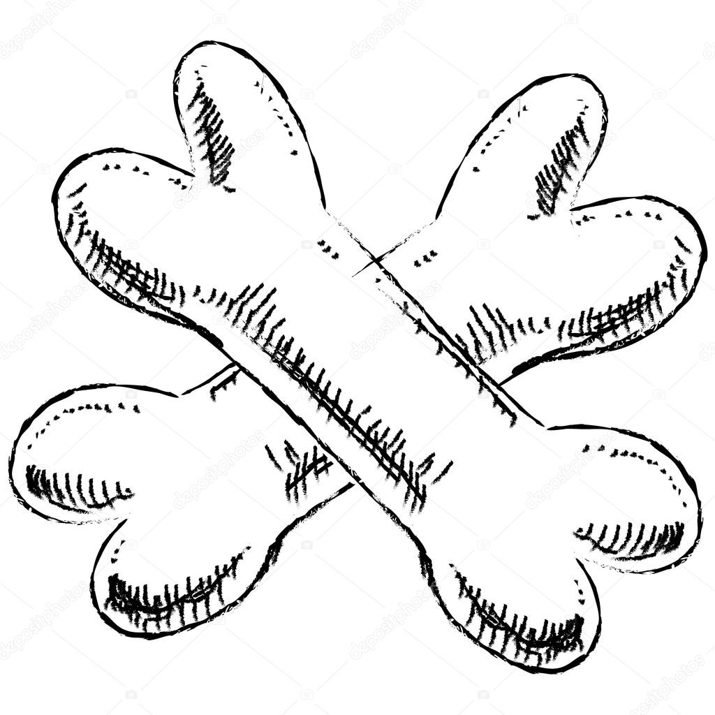 1024x1024 Crossed Bones Isolated On White Background. Hand Drawing Sketch