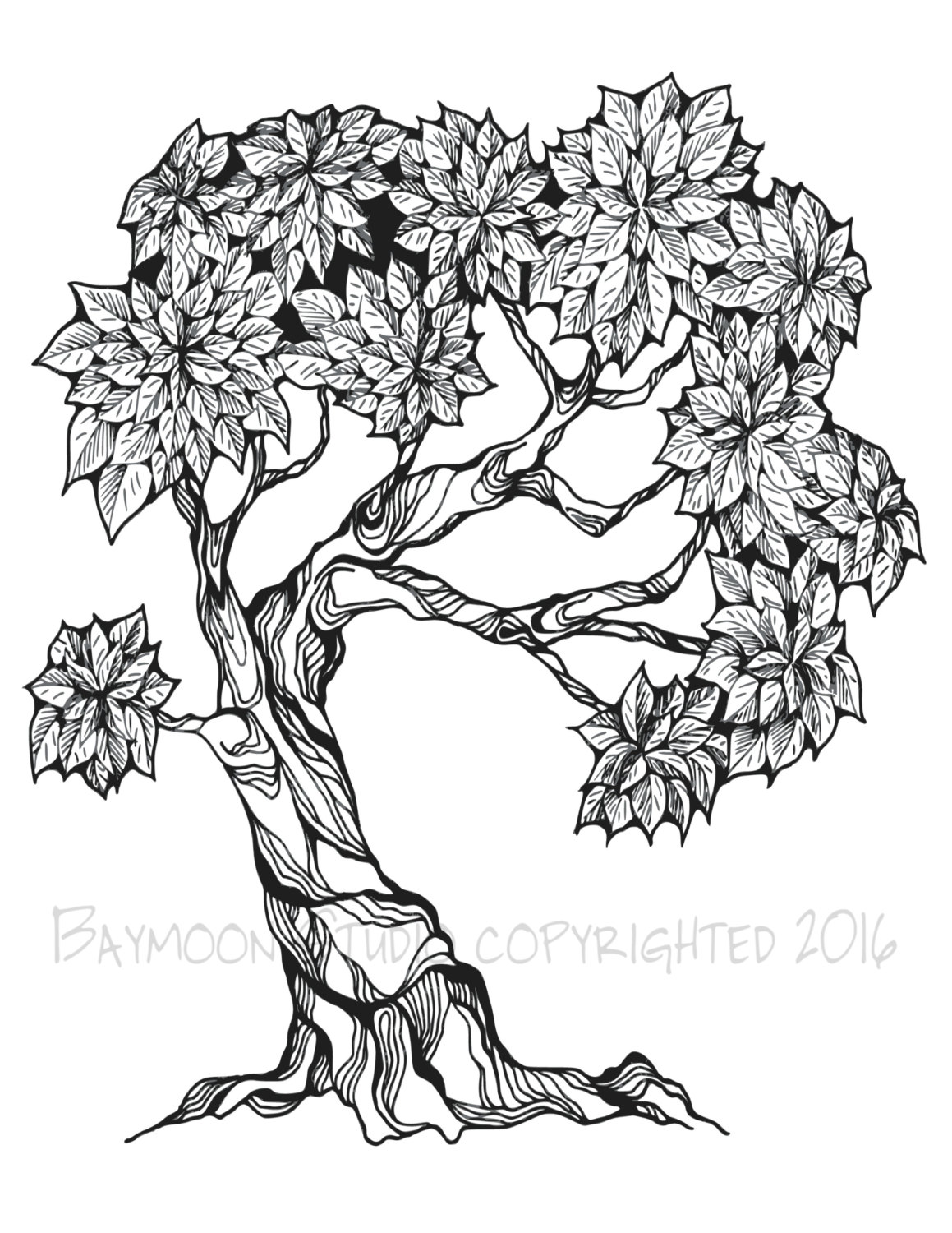 1159x1500 Bonsai Tree Coloring Page Printable Coloring By Baymoonstudio