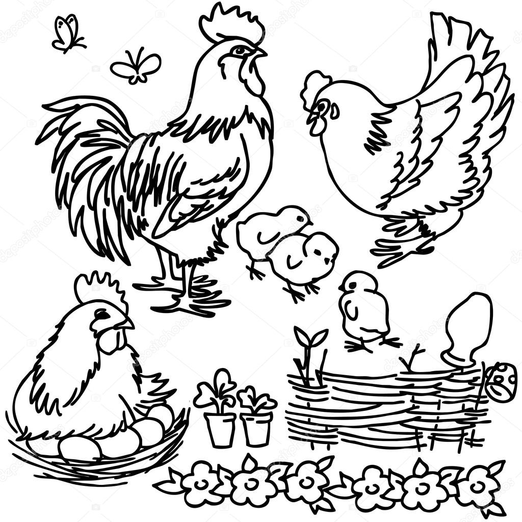 1024x1024 Coloring Book, Cartoon Farm Animals, Vegetables, Fruits