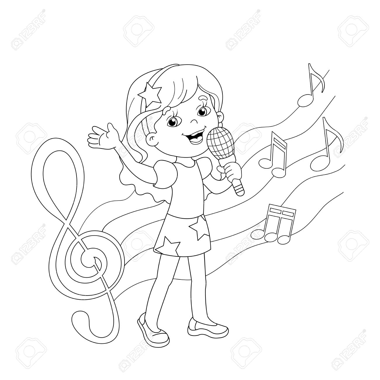 1300x1300 Coloring Page Outline Of Cartoon Girl Singing A Song With Melody