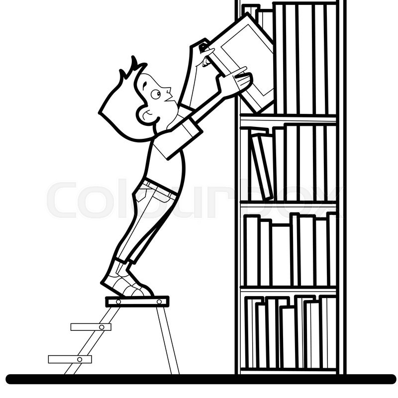800x800 Boy Book Library Reading Line Art Caricature. The Student Takes