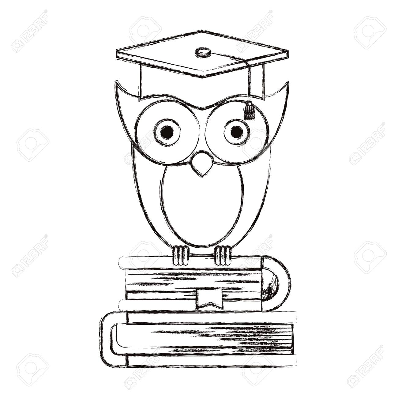 1300x1300 Sketch Blurred Silhouette Of Owl Knowledge With Cap Graduation