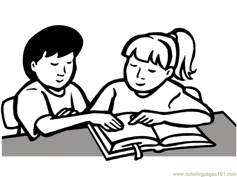 800x600 Children Read Book Coloring Page