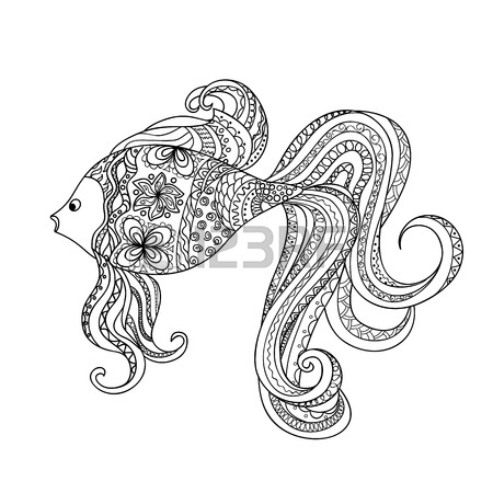 450x450 Hand Drawn Decorated Cartoon Cat In Boho Style. Pencil Drawing