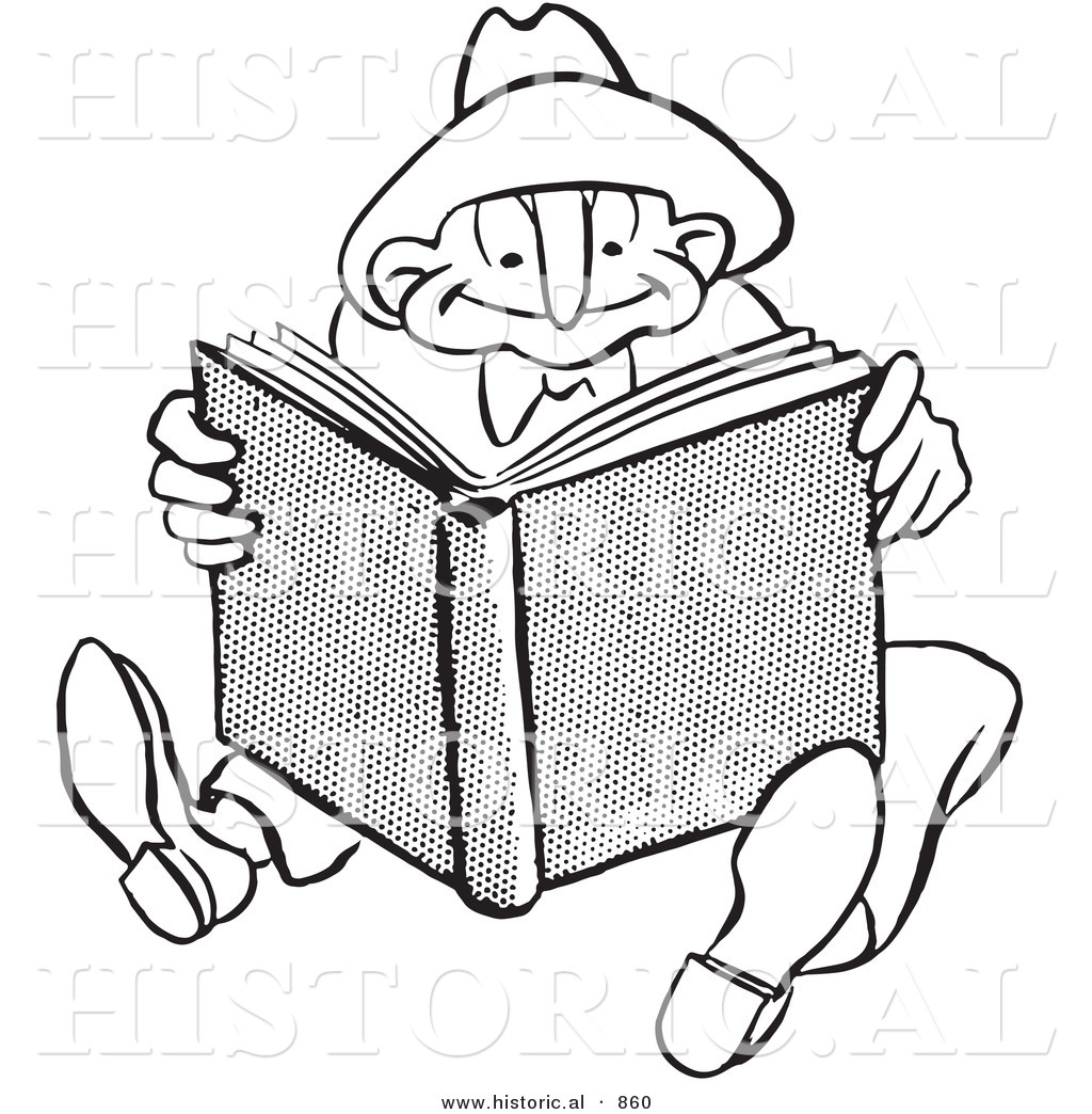 1024x1044 Historical Vector Illustration Of Happy Cartoon Man Reading