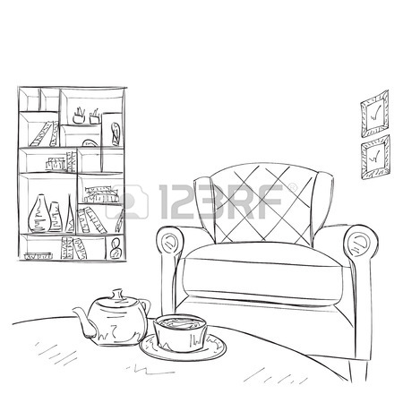 450x450 Hand Drawn Furniture. Chairs And Tables Sketch Royalty Free