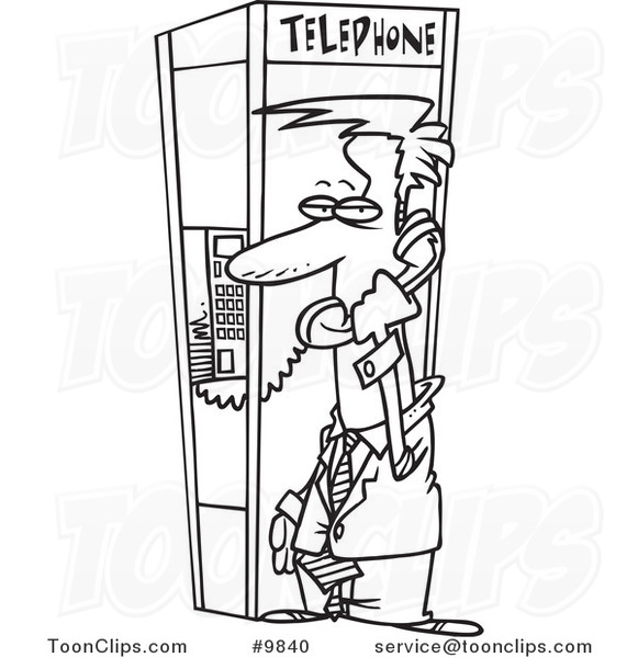 581x600 Cartoon Black And White Line Drawing Of A Business Man In A Phone