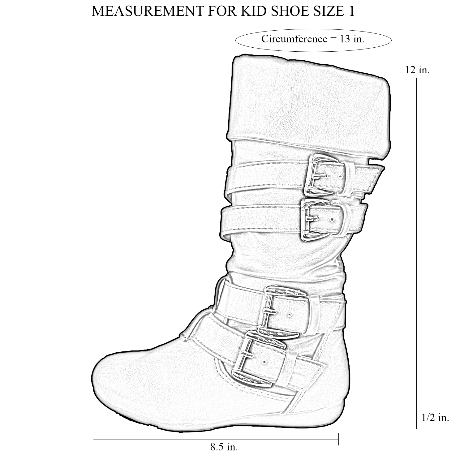 1500x1500 Kids Mid Calf Boots Gold Stacked Buckle Accent Casual Shoes Black