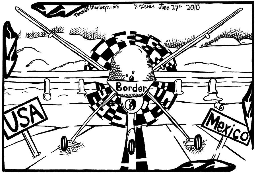 900x611 Reaper Drone For The Us Mexico Border By Yonatan Frimer Drawing By