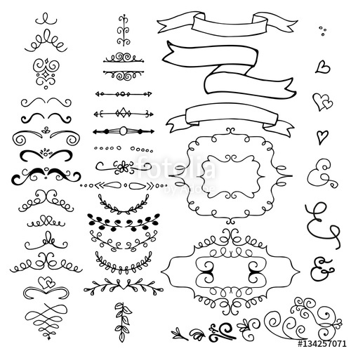 500x500 Hand Drawn Pencil Border, Frames, Ribbon. Sketch Design Concept