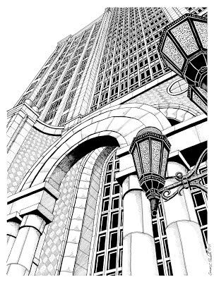 303x400 A Pen Amp Ink Drawing Of 500 Boylston Street, Boston, Ma. Drawings