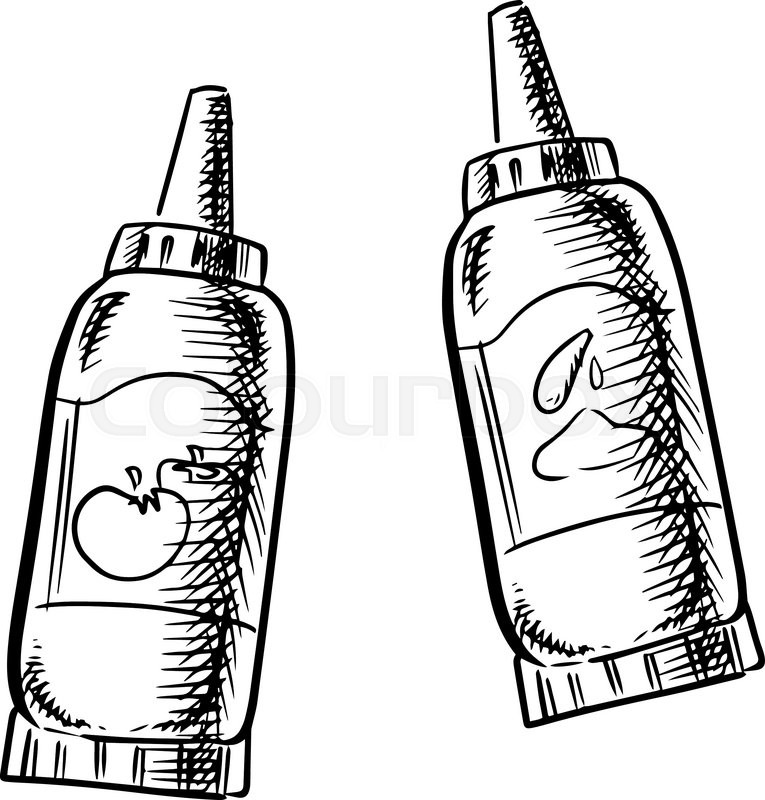 765x800 Ketchup And Mustard Squeeze Dispenser Bottles Sketch Icons