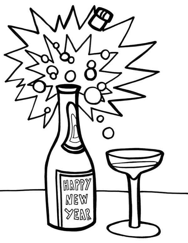 600x776 A Bottle Of Campagne On New Years Eve Coloring Page Kids Play