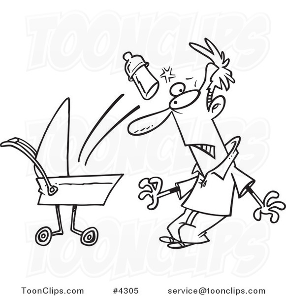 581x600 Cartoon Black And White Line Drawing Of A Baby Throwing A Bottle