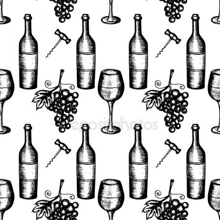 450x450 Seamless Pattern With Pencil Drawings Of Wine Bottle And Grape