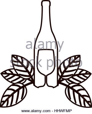 300x371 Contour Bottle Wine And Goblet Vector Illustration Stock Vector