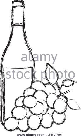 277x470 Monochrome Silhouette With Bottle Of Wine With Label Stock Vector