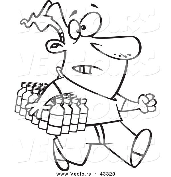 600x620 Vector Of A Rushing Cartoon Man Carrying A Flat Of Bottled Water