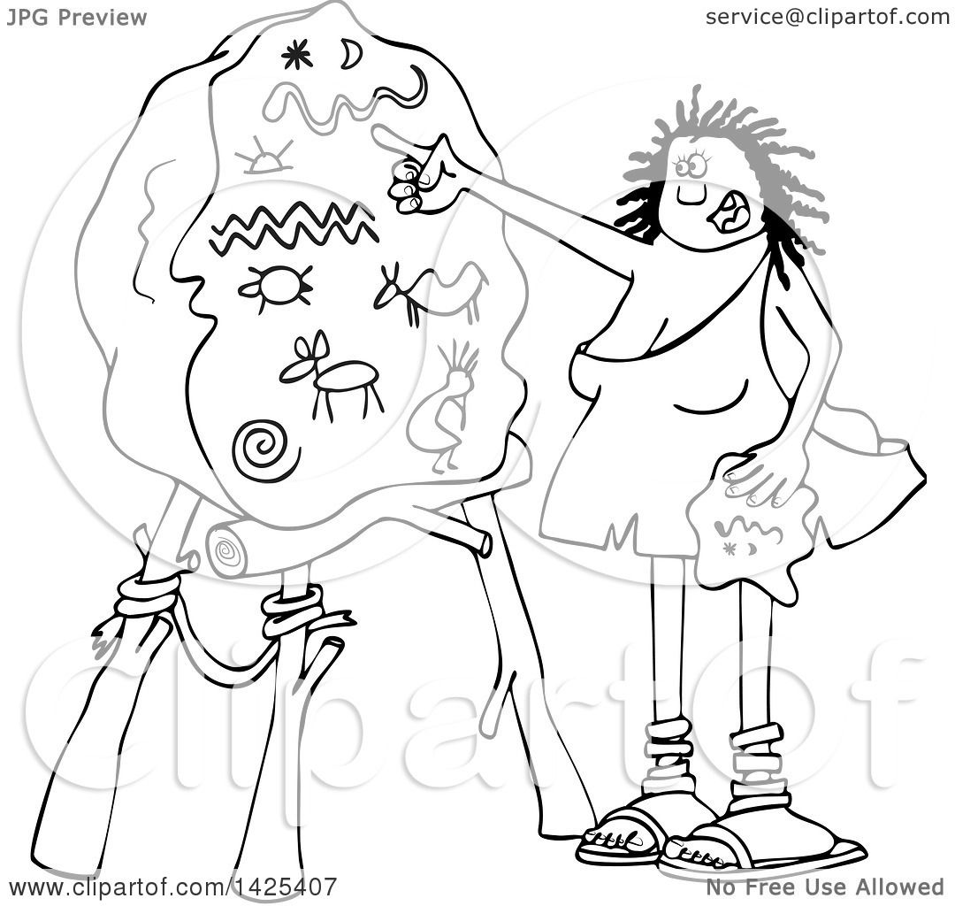 1080x1024 Clipart Of A Cartoon Black And White Lineart Cave Woman Teacher