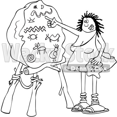 400x400 Of A Cartoon Black And White Lineart Cave Woman Teacher Pointing