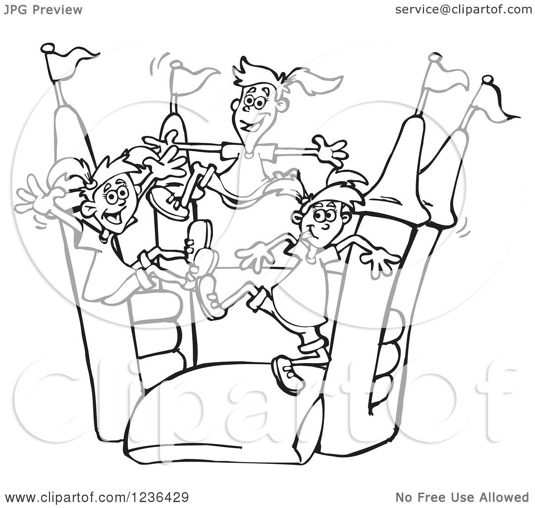 1080x1024 Clipart Of Black And White Girls Jumping On A Colorful Castle