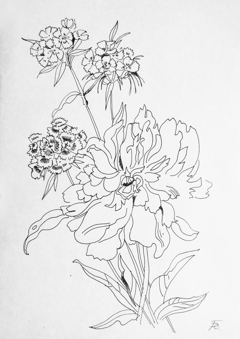 770x1089 Saatchi Art Bouquet With Peony. Drawing By Olga Bagina