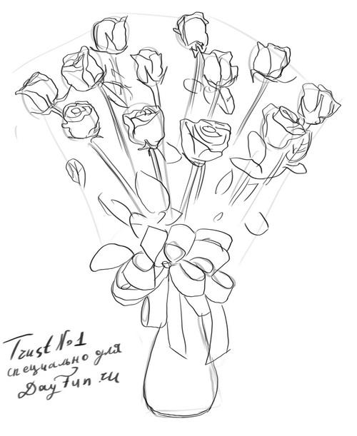 500x611 How To Draw A Bouquet Of Roses Step By Step