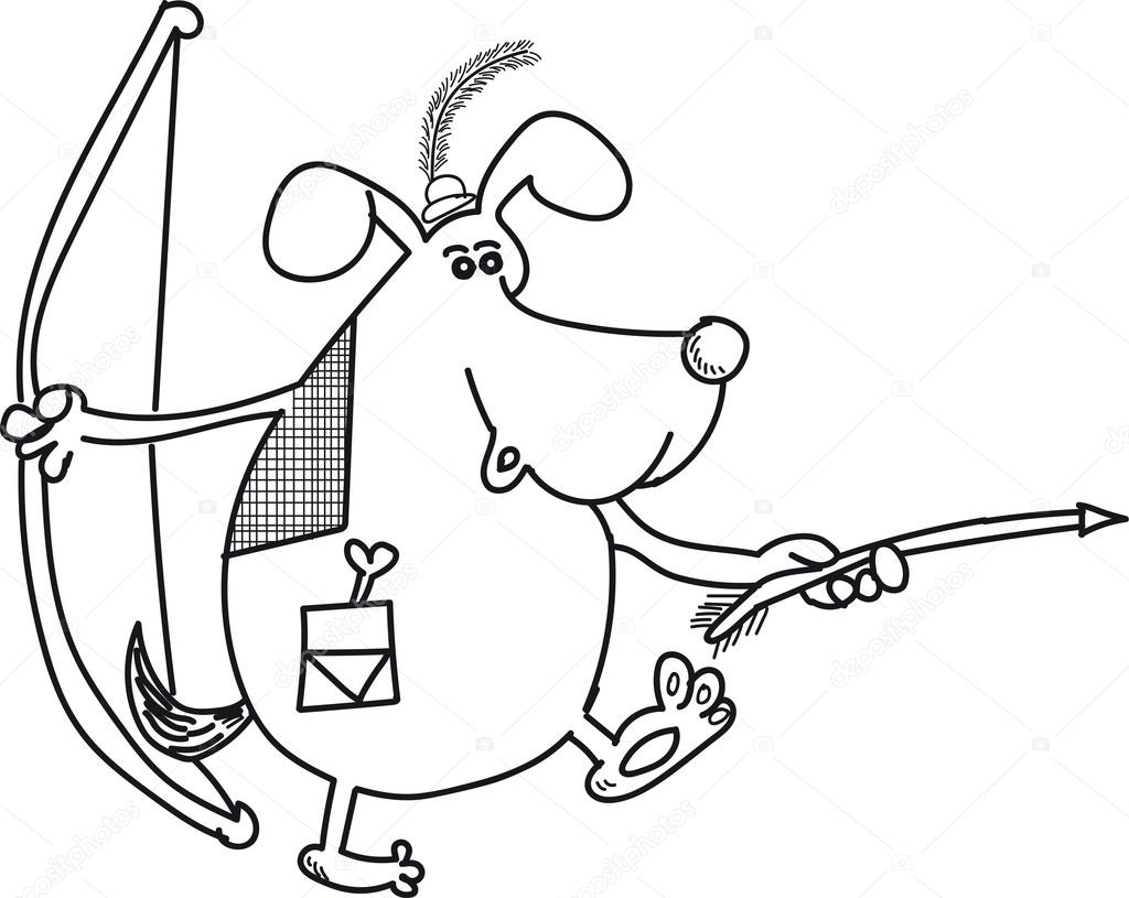 1024x815 The Dog Is A Hunter With Bow And Arrow In A Hunting Cap, A Black